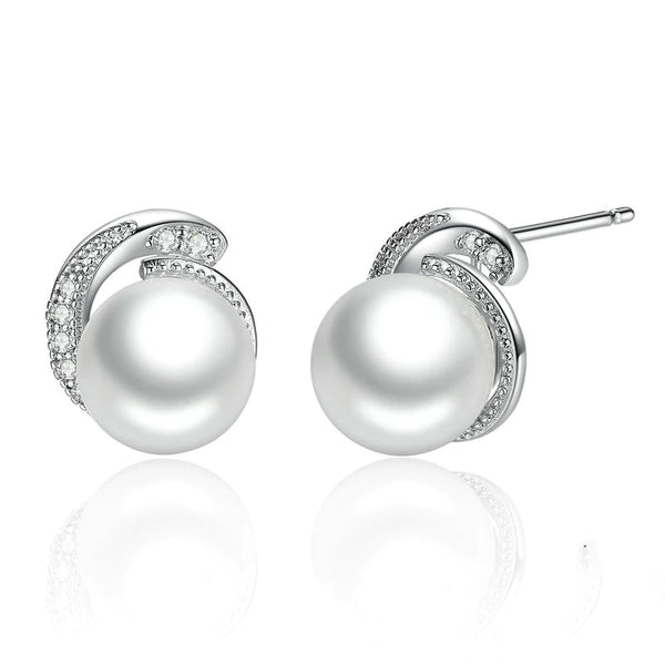 White Pearl Push-back Earrings-AstersJewelry