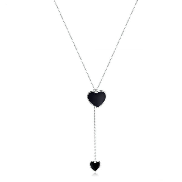 Double Black Heart Necklace-AstersJewelry