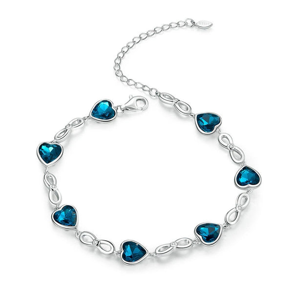 Blue Heart Silver Chain Bracelet - AstersJewelry