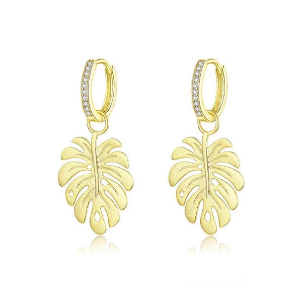 Golden Leaf Dangle Earring-AstersJewelry